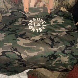 Camouflage Tote Bag with Leather Straps